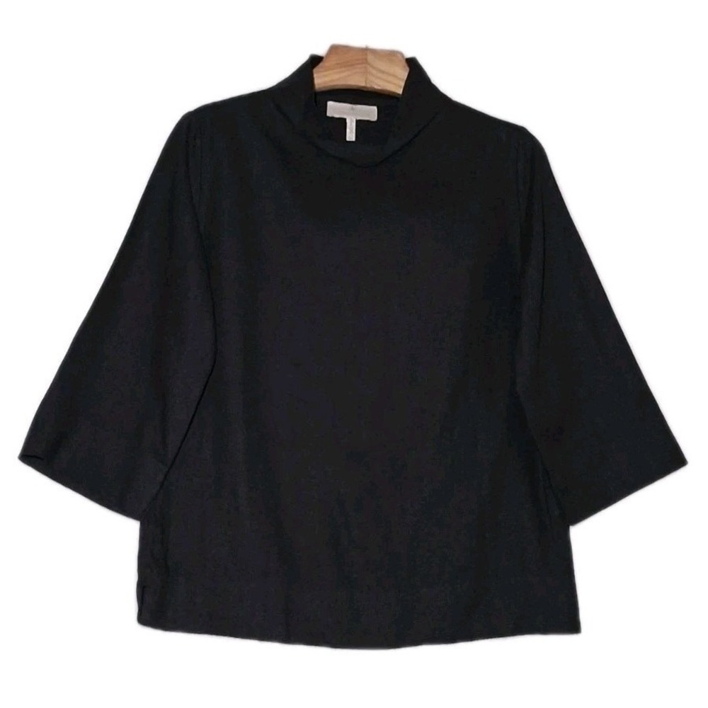 Crown Linen Designs Linen Shirt Womens S Black Cowl Neck 3/4 Sleeve Tunic Top